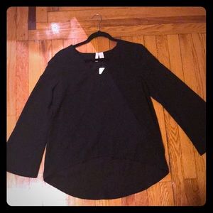 Black high low blouse with bell sleeves